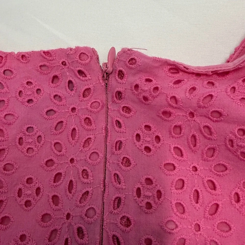 Polo Ralph Lauren Girls Pink Eyelet Lace Flutter Sleeve Dress Size 14 Cotton